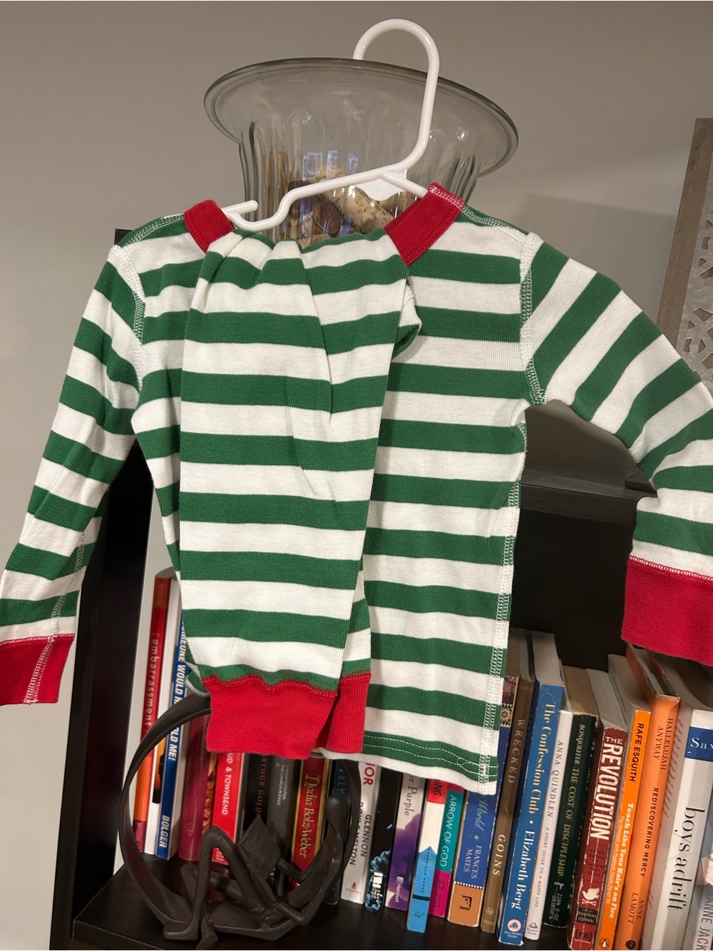 Hanna Andersson Green & White Striped Pajama Set with Red Trim